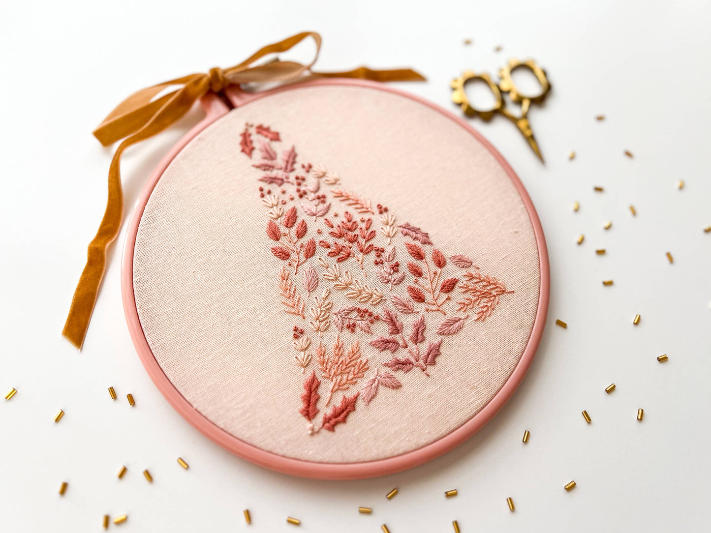 Pink Christmas Tree Embroidery Kit