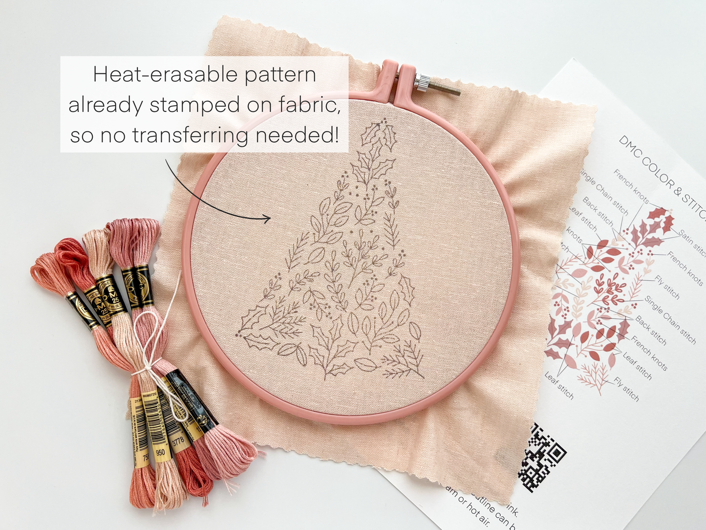 Pink Christmas Tree Embroidery Kit