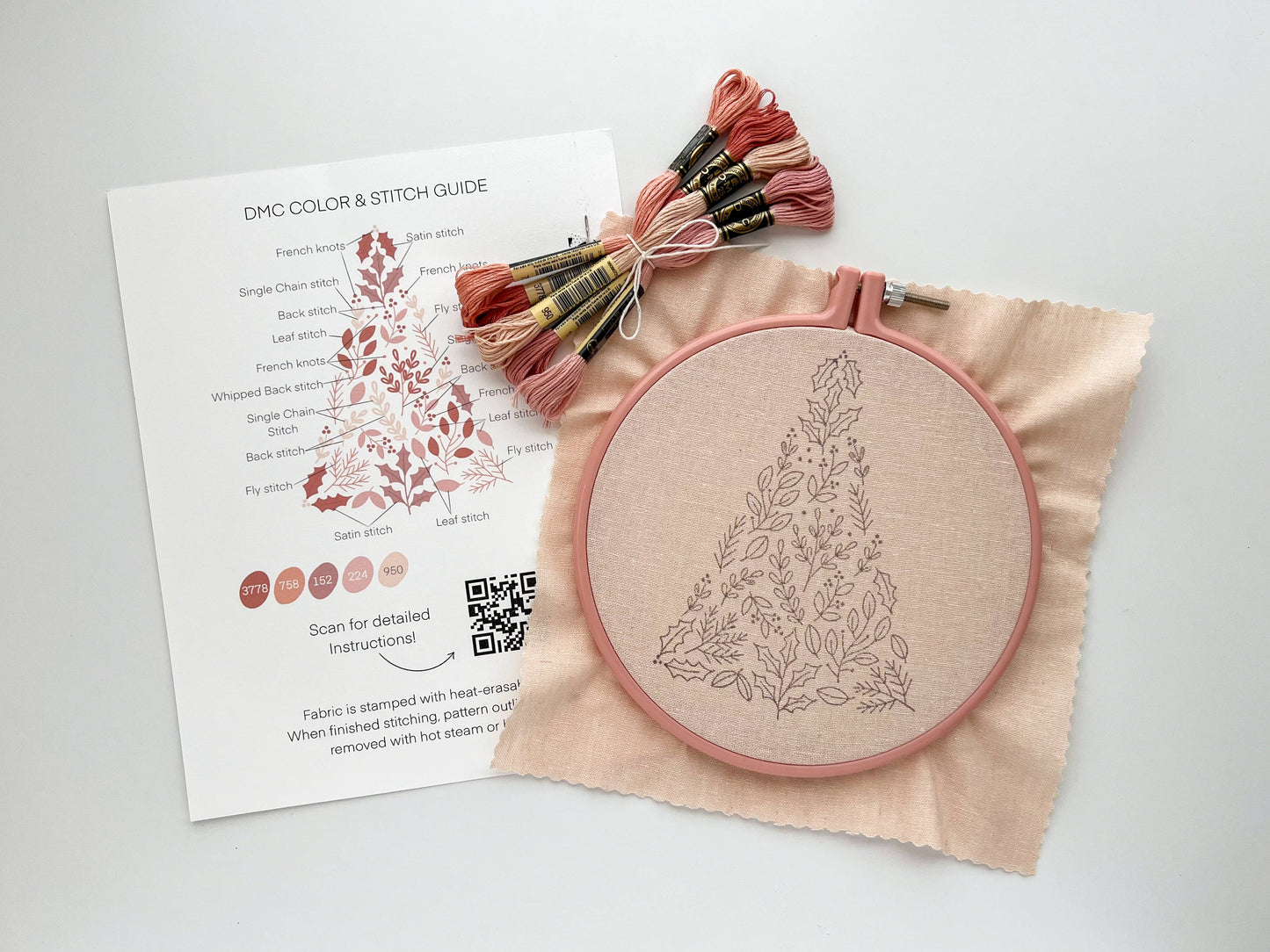 Pink Christmas Tree Embroidery Kit