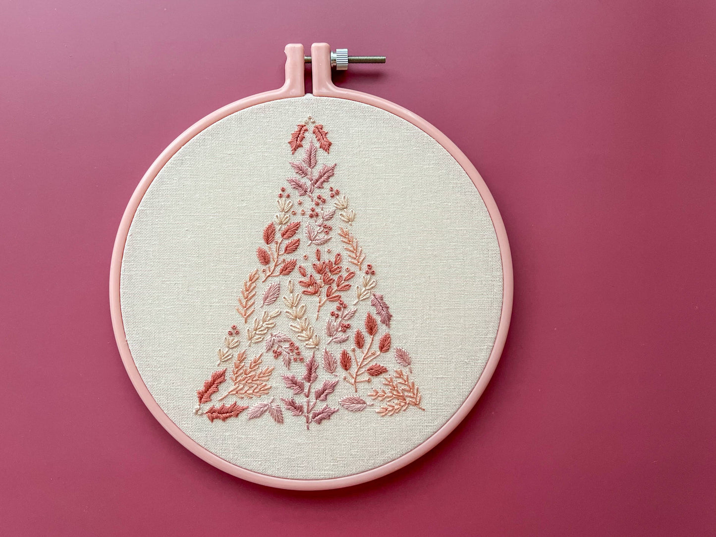 Pink Christmas Tree Embroidery Kit