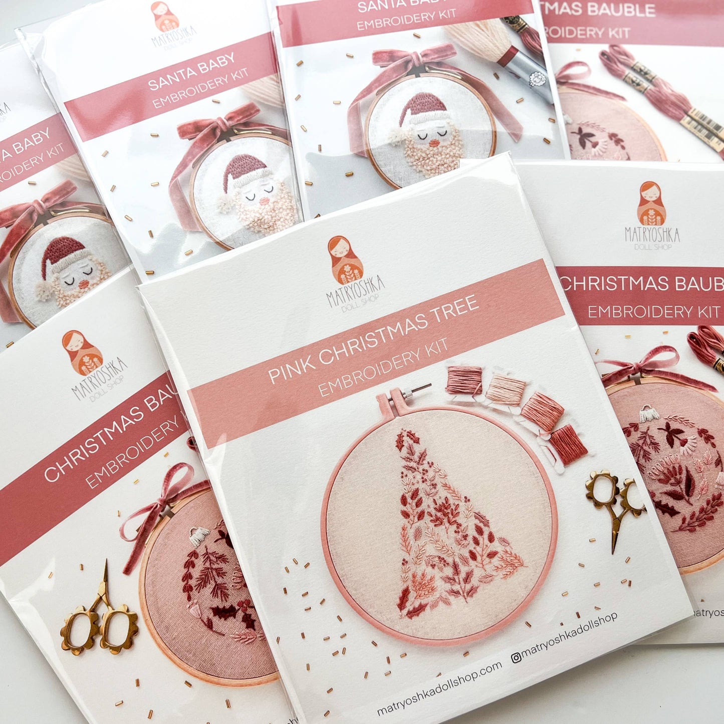 Pink Christmas Tree Embroidery Kit