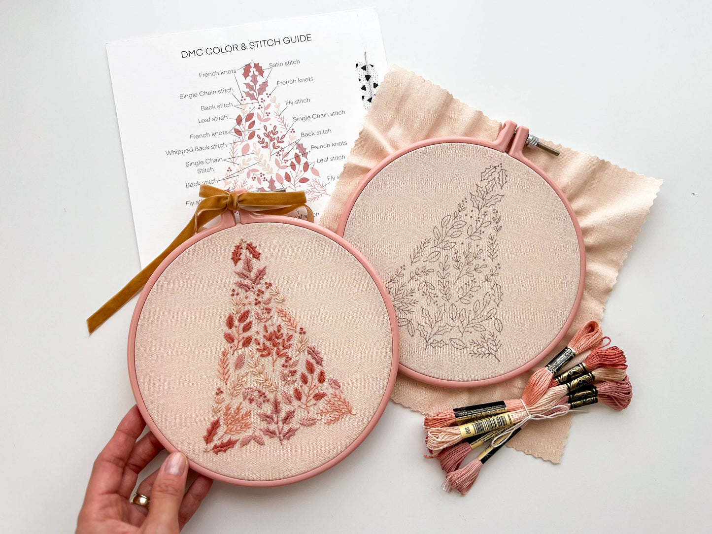 Pink Christmas Tree Embroidery Kit