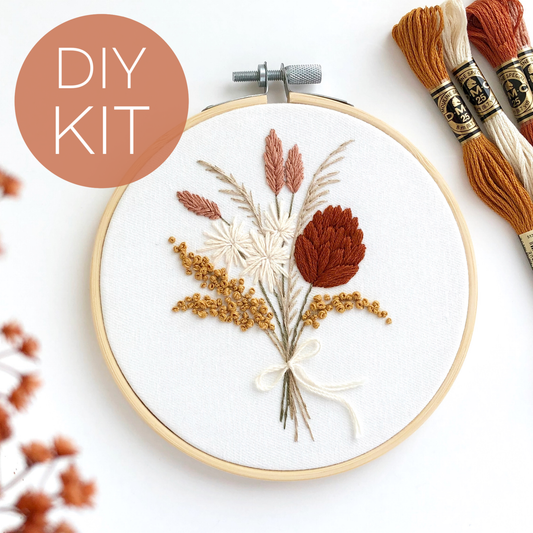 Flowers Bouquet Embroidery Kit, beginner embroidery diy kit